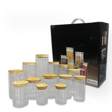 Imagem de Kit Potes de vidro herméticos com 8 ou 13 potes Tampa Bambu(Kit13)