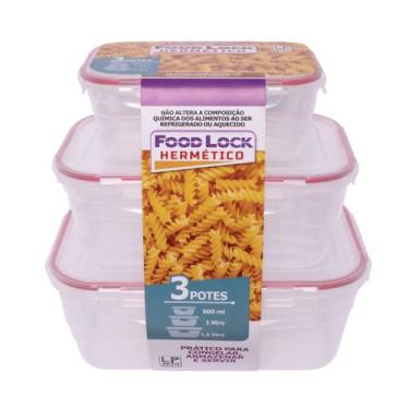 Imagem de Kit 03 Potes Plástico Herméticos 500/1000/1500ml Food Lock - LP House,