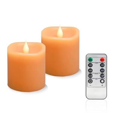 Imagem de Velas de LED Fall Flameless 7,6 cm de diâmetro, cera real, 2AA, operadas por bateria, 600 horas + velas cintilantes com controle remoto para Halloween, Ação de Graças, Natal em ambientes internos