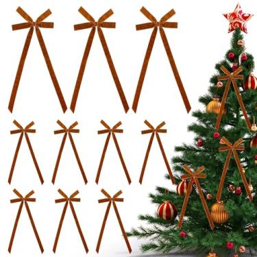 Imagem de WILNUO 12 peças de laços de veludo para árvore de Natal, enfeites de laços de camelo para guirlanda, guirlanda, sacos de doces, decorações de festa DIY (20 x 43 cm, largura de 2,5 cm)
