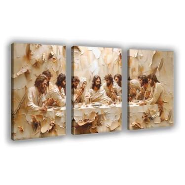 Imagem de Quadro cristão The Last Supper TV Art Jesus Wall Art, Discípulos, Pão, Vinho Religiosa Páscoa Bíblia, Presente de Natal Semana Santa Mão de Deus Pinturas em Tela Impressões de Pôsteres para Arte de