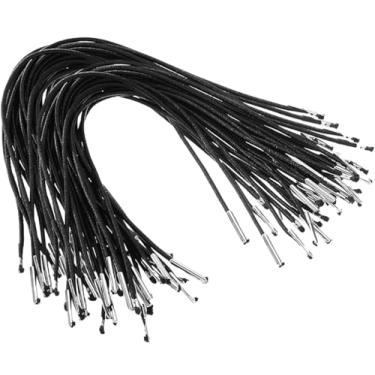 Imagem de 50 cabos farpados elásticos pretos com extremidades de metal, corda de cordão de máscara elástica de 29 cm, alça extensora de corda redonda para máscara, artesanato DIY, chapéu de festa, menus