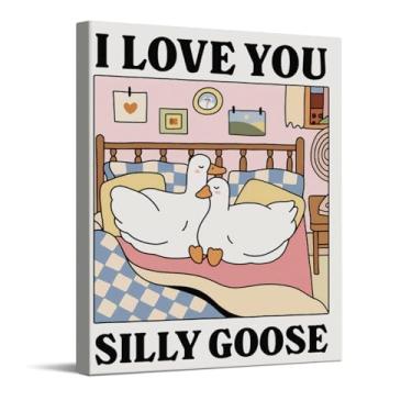 Imagem de Impressão artística de desenho animado casal de ganso silly goose na cama, linda arte de parede para dia dos namorados, decoração de parede para quarto de crianças, presente de pôster de amor, pronto