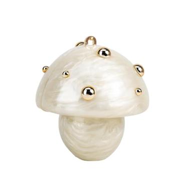 Imagem de BCVWQXA Bolsa feminina de acrílico com cogumelo, bolsa transversal perolada, bolsa de noite com alça de corrente removível, Pérola branca