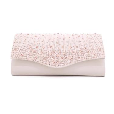Imagem de LUKLUKTAISUN Bolsa feminina 2025 para noite com strass, envelope clutch bolsa de casamento, Bege