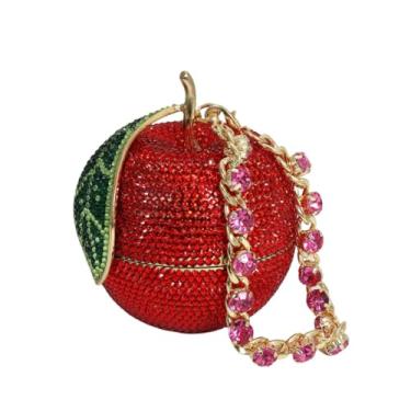 Imagem de DKQXEIM Novidade Bolsa feminina de cristal de strass maçã para noite com glitter diamante clutch bolsa de formatura para festa de formatura, Vermelho, 3.8 x 4.4 x 3.8 inches