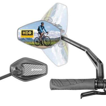 Imagem de JJZOUEN Espelho de guidão para bicicleta, espelhos retrovisores de bicicleta, vidro convexo HD resistente a arranhões, caixa de fibra de carbono, espelho retrovisor de bicicleta seguro para MTB