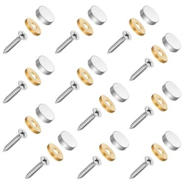 Imagem de Pacote com 12 tampas de parafuso de aço inoxidável, parafusos decorativos para espelho com tampas de 16 mm de diâmetro, tampa de parafuso espelhada, parafusos prateados, fixadores para móveis