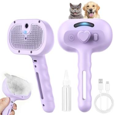 Imagem de RUBLELITIE Escova de limpeza profissional 3 em 1 para cães e gatos com tecnologia de vapor para remoção de pelos eficaz, pente de spray autolimpante para animais de estimação de pelo longo/curto (Roxo