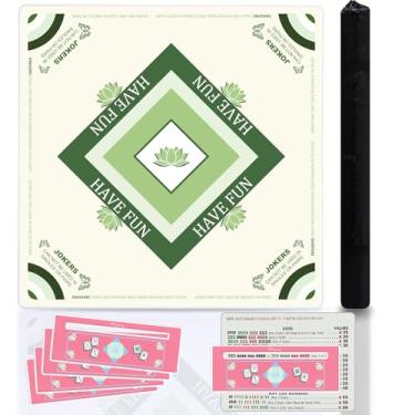 Imagem de BUZCOZY Lotus Mahjong Mat and 4Pcs Acrylic Mahjong Line Finder Set，31.5x31.5 Inch Non-Slip Noise Reduction Gaming Mat with Carry Bag,Cute Mahjong Line Finder for Beginners,Party, Poker Board Games