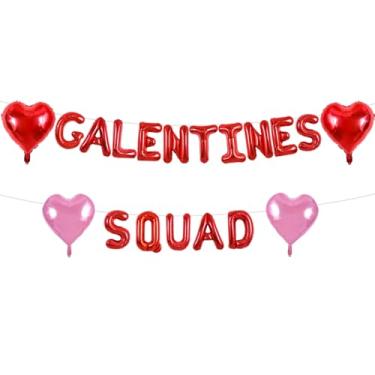 Imagem de TONIFUL 16 Inch Red Galentines Squad Letter with 4pcs 18Inch Heart Balloons Foil Alphabet Women Friends Banner for Valentine's Day Women's Day Anniversary Gals' Squad party Ladies Girls Party Supplies