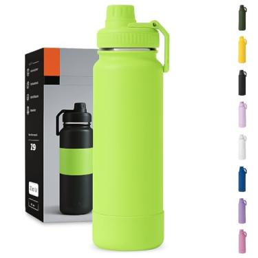 Imagem de Garrafa Térmica 1000ML - Duplamente Isolada, Aço Inox 304, Base Emborrachada Anti Derrapante, Mantém Bebidas Quentes por 12 Horas e Geladas por 24 Horas (Verde Limão Slin)