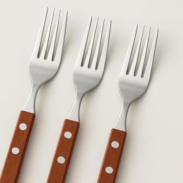 Imagem de Conjunto d de Mesa em Aço Inox com Cabo de Madeira, 12 Peças, 20cm x 2,5cm, Design Rústico, para Churrasco e Refeições