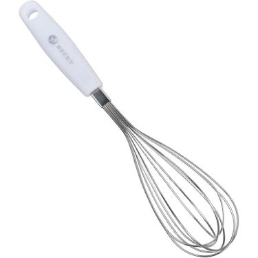 Imagem de Batedor e Claras em Aço Inox, Cabo Anatômico Branco em Polipropileno, 27,5cm x 5cm, para Uso Doméstico e Profissional, Ideal para Cremes e Massas