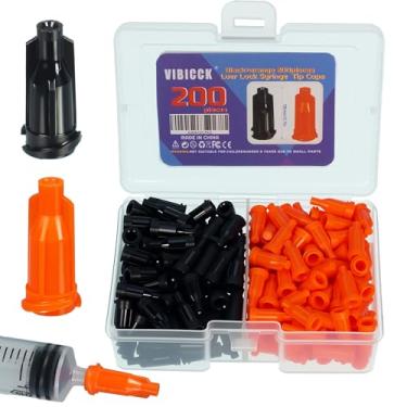 Imagem de VIBICCK 200 tampas de garrafa de cola preta + laranja, tampas de vedação de garrafa de cola tampas de ponta de seringa (200 peças preto + laranja)