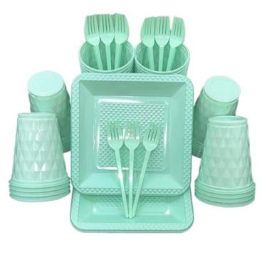 Imagem de Kit 260 Itens Descartaveis Festa Aniversário Prato Quadrado Diamante Plástico Colorido Perolado Candy Pastel (Verde Candy)