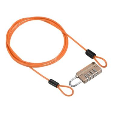 Imagem de PATIKIL Cabo de aço de segurança com trava de combinação de 4 dígitos, 1 conjunto de corda de fio de segurança revestida de 1,6 m cadeado de laço duplo para bagagem de viagem ao ar livre, ouro laranja