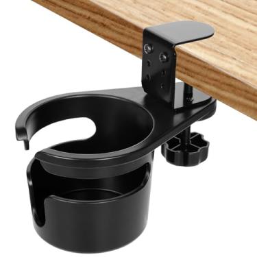 Imagem de FMOACEN Braçadeira ajustável para copo de mesa de 3 estágios, bandeja anti-derramamento rotativa de 360° para garrafas de água e canecas, organizador resistente sob a mesa para escritório, jogos de PC