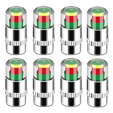 Imagem de KAKUPPA 8 peças de tampas de monitor de pressão de pneu, tampas de haste de válvula de 2,4 bar 36PSI com alerta de 3 cores, indicador universal do sensor de pressão do pneu para carros, SUVs