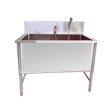 Imagem de TRGCJGH Pia utilitária grande e livre para lavanderia, tigela única de aço inoxidável, pias resistentes para lavagem, porão, garagem ou loja, banheiras de estação de lavagem (80 x 60 cm/12,4 x 23,15