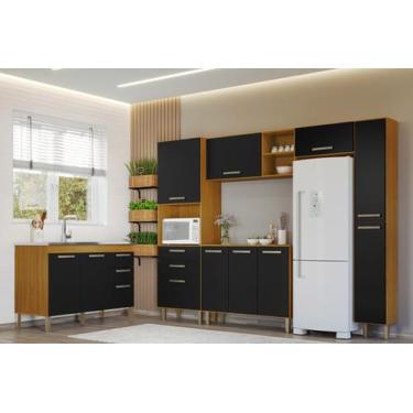 Imagem de Cozinha Completa Antonella+Balcão Para Pia S/Tampo Carvalho/Preto - In
