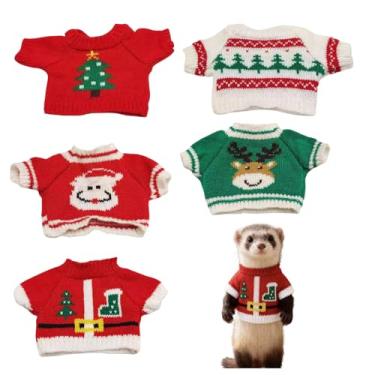 Imagem de 5 peças de fantasia de Natal para furões, suéter de Papai Noel, bonito e quente, adequado para furões, hamsters, coelhos, ouriços e outros animais pequenos