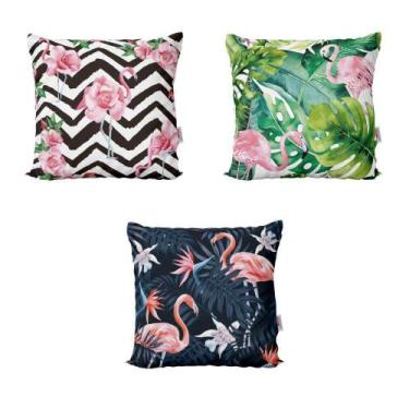 Imagem de Almofadas Decorativas Flamingos Floral Para Sala 40X40 - Novadecora, F