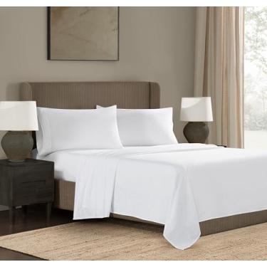 Imagem de Frye Conjunto de lençóis King com bolso profundo de algodão e poliéster, 55% algodão/45% poliéster, branco, todas as estações, tamanho adulto, certificado Oeko-TEX