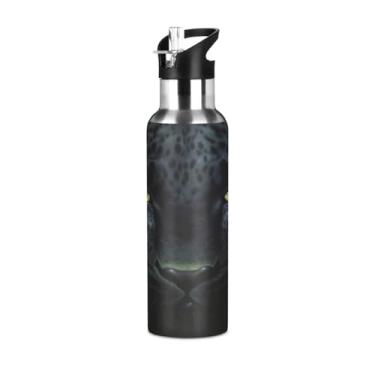 Imagem de Blueangle Garrafa de água de aço inoxidável Black Panther de 590 ml - Garrafa esportiva de metal isolada à prova de vazamento para academia, acampamento, fitness ao ar livre e viagens (918)
