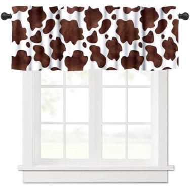 Imagem de moderw Cortinas de saia vintage marrom com estampa de pele de vaca, campo, casa de campo, estilo ocidental, caubói, estampa de couro bovino, para cozinha, quarto, sala de estar, 137 x 45 cm