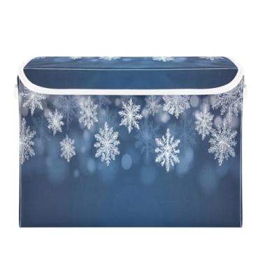 Imagem de ATTX Cestos de armazenamento dobráveis com tampas – Cestas de armazenamento dobráveis de flocos de neve brancos para armário, quarto, organização de escritório (42 x 32 x 30 cm) #87