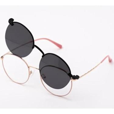 Imagem de Armação Óculos Grau E Sol Feminino Redondo 2 Em 1 Joana - Shark Óculos