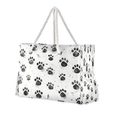 Imagem de ATTX Bolsas de praia femininas com estampa de pata de cachorro - Bolsas de praia grandes com zíper, impermeável, à prova de areia, bolsa para piscina grande #78