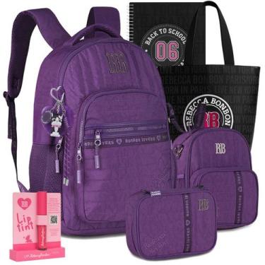 Imagem de Kit Mochila RB Rebecca Bonbon Crinkle Lancheira Estojo Lançamento, Rox