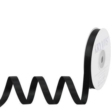 Imagem de Kryvus Fita de cetim preta de dupla face, fita de poliéster de 9,5 cm x 25 metros para embalagem de presente, artesanato, fabricação de laços, costura, buquê de flores, decoração de festa de casamento
