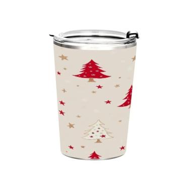Imagem de STAYTOP Copo de aço inoxidável de árvore de Natal 368 g, copo de café isolado com tampa e canudo, caneca de café de viagem de parede dupla para bebidas quentes e frias