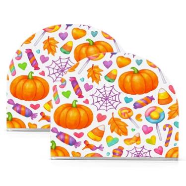 Imagem de Wassud Cute Pumpkins Porta-guardanapos de acrílico de Halloween, dispensador de guardanapos de papel moderno em forma de U para mesa, cozinha, sala de jantar, bancada 2 peças (comporta 50-60