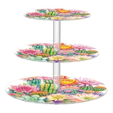Imagem de CEBUGI Suporte redondo de 3 camadas para cupcake, cactos e suculentas, suporte de bolo, torre, bandeja de servir em camadas de acrílico para chá, chá de bebê, casamento e mais
