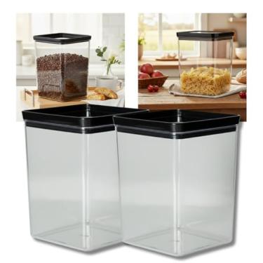 Imagem de Kit com 2 Potes Hermético 3.335ml Lumini Paramount – Tampa Preta ou Transparente | Pote Quadrado 15x15 para Cereais, Grãos, Farinhas e Mantimentos (BLACK)
