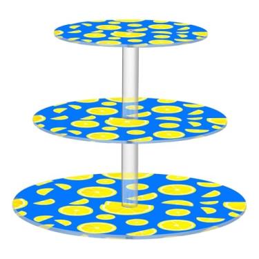 Imagem de CEBUGI Suporte de cupcake de 3 camadas, amarelo, fatias de limão, suporte redondo para bolo, torre, bandeja de servir em camadas de acrílico para chá, chá de bebê, casamento e mais