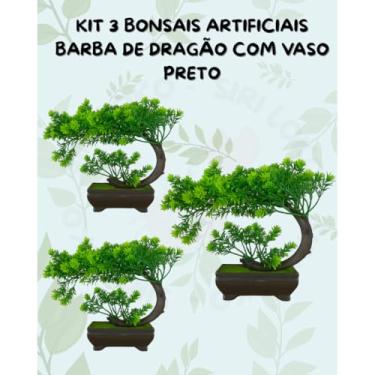 Imagem de Genérico, Kit 3 Bonsais Barba de Dragão Artificial Preto Decorativo - Folhagem Verde Vibrante
