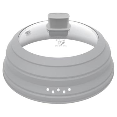 Imagem de Tampa protetora de vidro para respingos de micro-ondas 14,7 cm de altura com silicone dobrável para prato de panela de alimentos 26,7 cm cinza