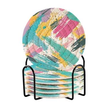 Imagem de Qilmy 6 peças de porta-copos de grafite colorido ou porta-copos de bar para bebidas, porta-copos de fazenda ou porta-copos de mesa rústicos, porta-copos modernos de algodão para o Natal 1935