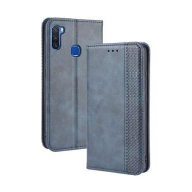 Imagem de Capa flip de couro para Infinix Note 6 X610,Flip magnético retro,Caso de telefone de couro PU,Design de carteira com 3 slots de cartão e 1 clipe de dinheiro -Blue