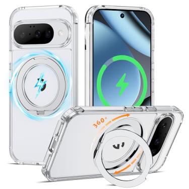 Imagem de AmoraAqua Compatível com capa transparente para Google Pixel 10/Pixel 10 Pro com suporte de anel magnético de 360° [compatível com Mag-Safe] Capa à prova de choque para Pixel 10/10 Pro de 6,3