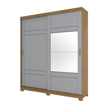 Imagem de Guarda Roupa Solteiro 02 Portas Deslizantes 03 Gavetas Verg Henn Nature Com Cinza