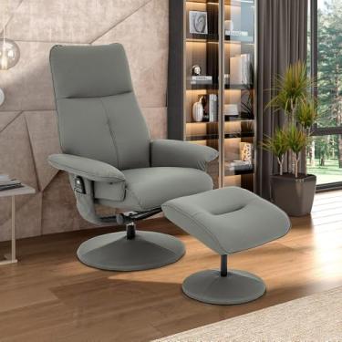 Imagem de Poltrona de Massagem Reclinável e Giratória Arizona com Apoio de Pés Pu Cinza G56 - Gran Belo