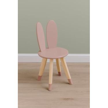 Imagem de Cadeira Infantil Coelho com Pés de Madeira Pinus e Tampo MDF, Azul, 61.5cm Altura, Suporta 20kg (Rose)