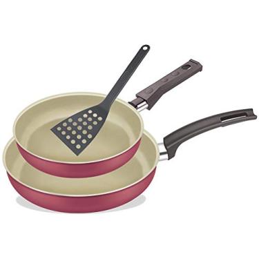 Imagem de Kit Frigideira Reta E Espátula Alumínio Fortaleza Cereja