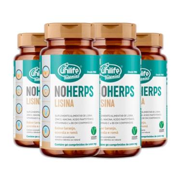 Imagem de Kit 4 NoHerps Lisina 1000mg Unilife 90 comprimidos Laranja e Acerola